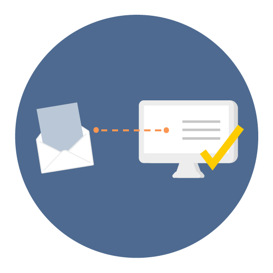 Eine Linie zwischen einem Werbebrief und einem Monitor verweist auf die Integration des Direct Mailings in die Customer Journey