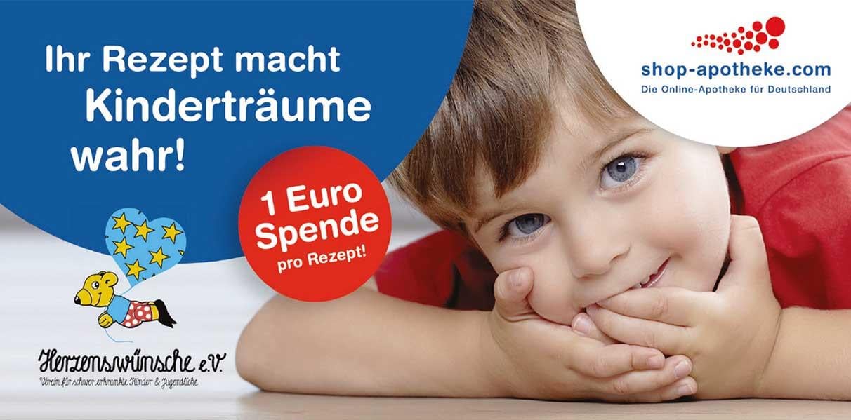 Print-Mailing von Shop Apotheke mit Spendenbeitrag an Herzenswünsche e.V. und kleinem Kind